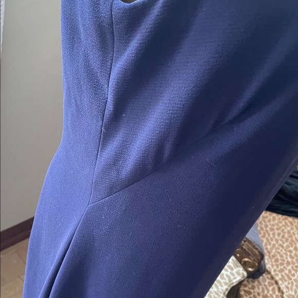 Badgely Mischka Long Navy Blue Evening Gown Size 10 Beaded Cap Sleeve Mini Train - Picture 10 of 11